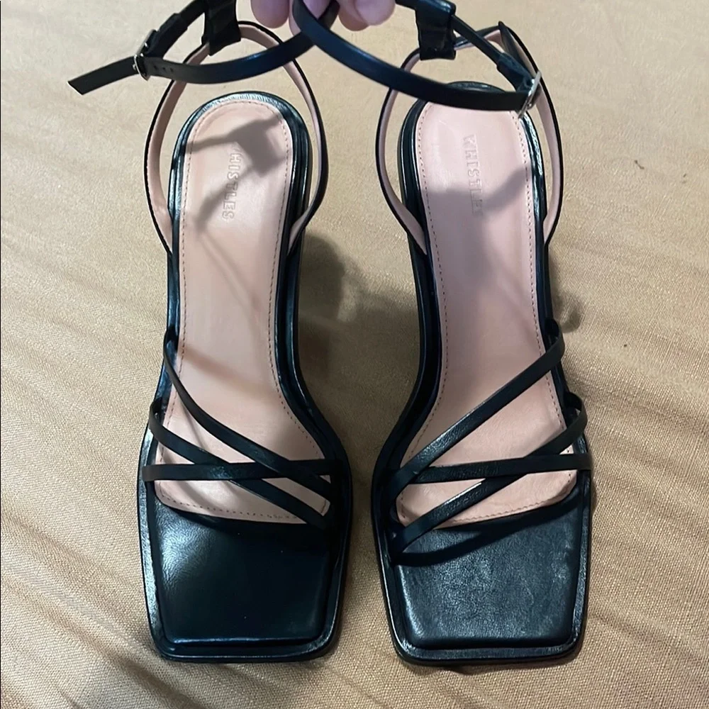 Whitles Ankle strap heeled sandals with open square toe, - Picture 2 of 9